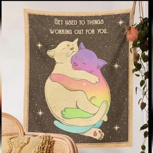 NWOT Cat Tapestry "Get Used to Things Working Out for You"
